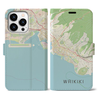 【ワイキキ2（アメリカ）】地図柄iPhoneケース（手帳タイプ）ナチュラル・iPhone 13 Pro 用
