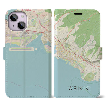 【ワイキキ2（アメリカ）】地図柄iPhoneケース（手帳タイプ）ナチュラル・iPhone 14 用