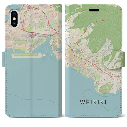 【ワイキキ2（アメリカ）】地図柄iPhoneケース（手帳タイプ）ナチュラル・iPhone XS Max 用