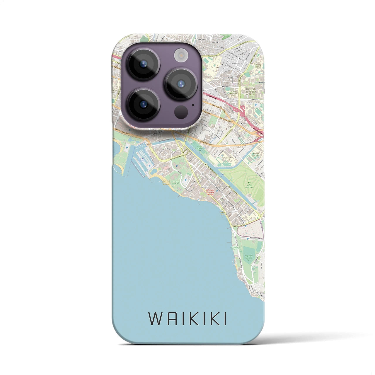 【ワイキキ】地図柄iPhoneケース（バックカバータイプ・ナチュラル）iPhone 14 Pro 用