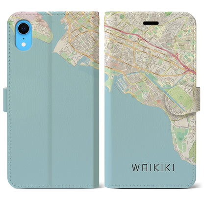 【ワイキキ（アメリカ）】地図柄iPhoneケース（手帳タイプ）ナチュラル・iPhone XR 用