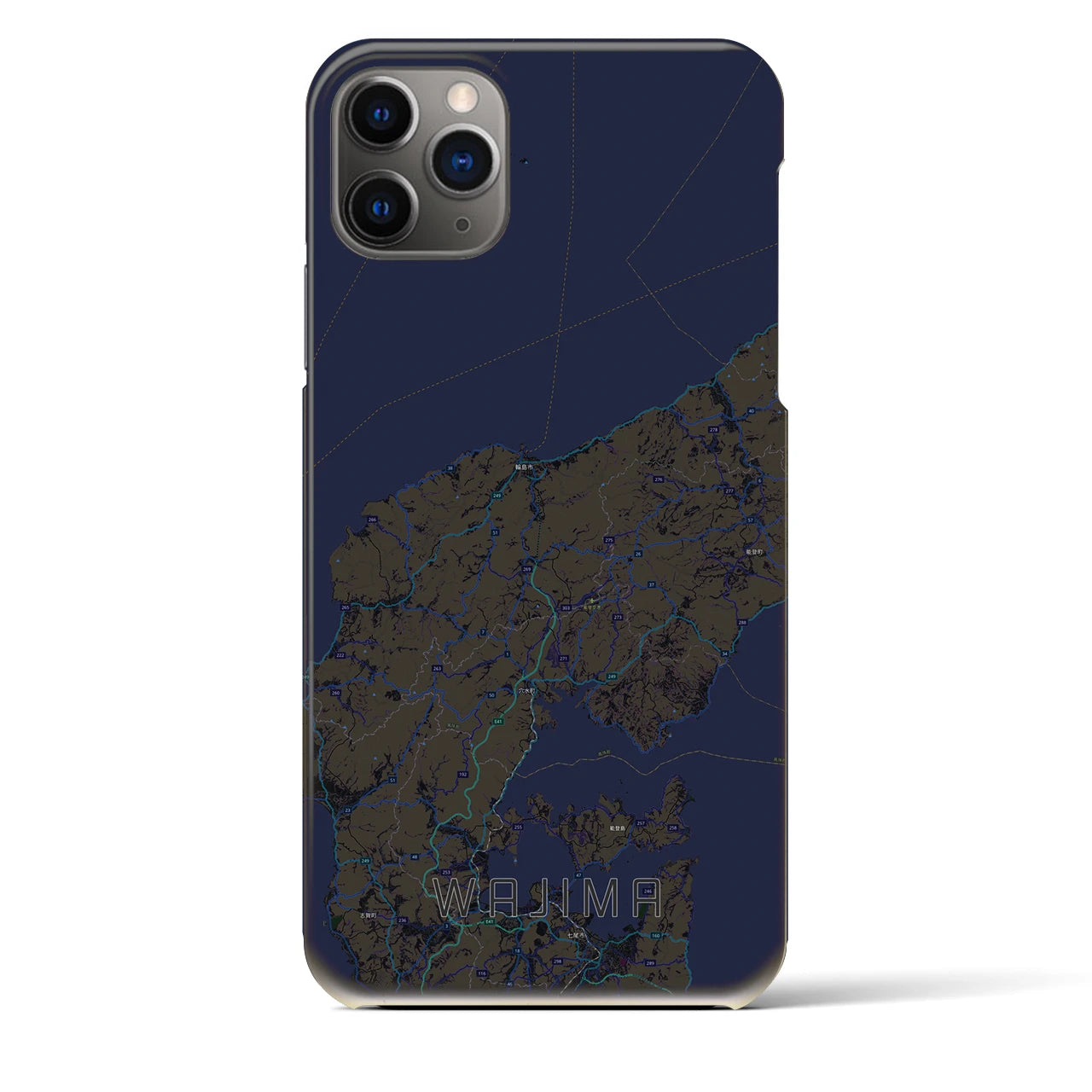 【輪島】地図柄iPhoneケース（バックカバータイプ・ブラック）iPhone 11 Pro Max 用
