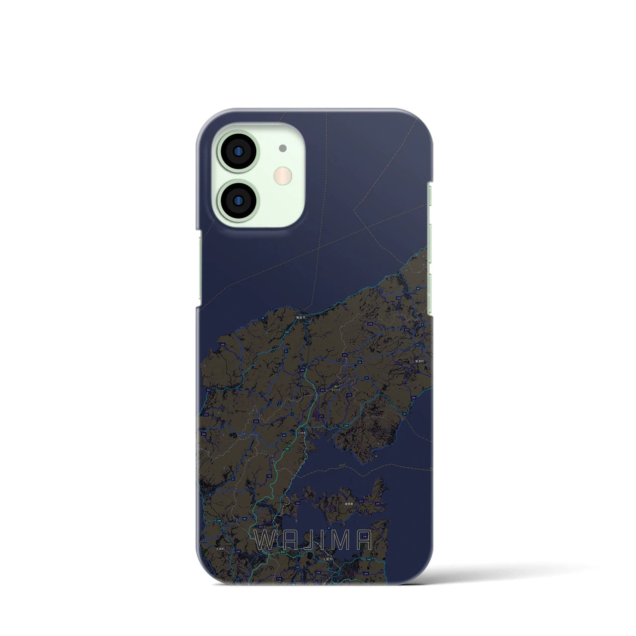 【輪島】地図柄iPhoneケース（バックカバータイプ・ブラック）iPhone 12 mini 用