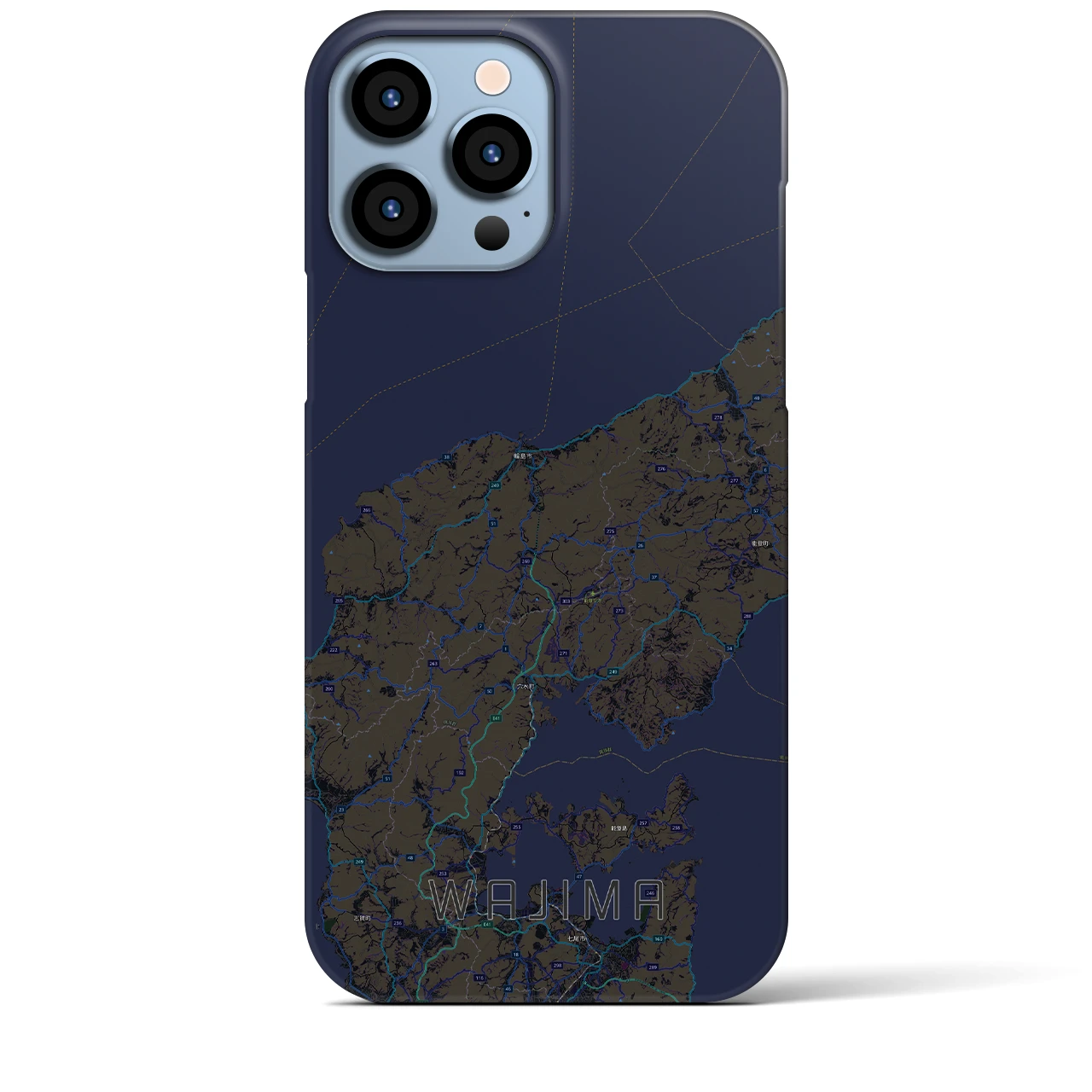 【輪島】地図柄iPhoneケース（バックカバータイプ・ブラック）iPhone 13 Pro Max 用