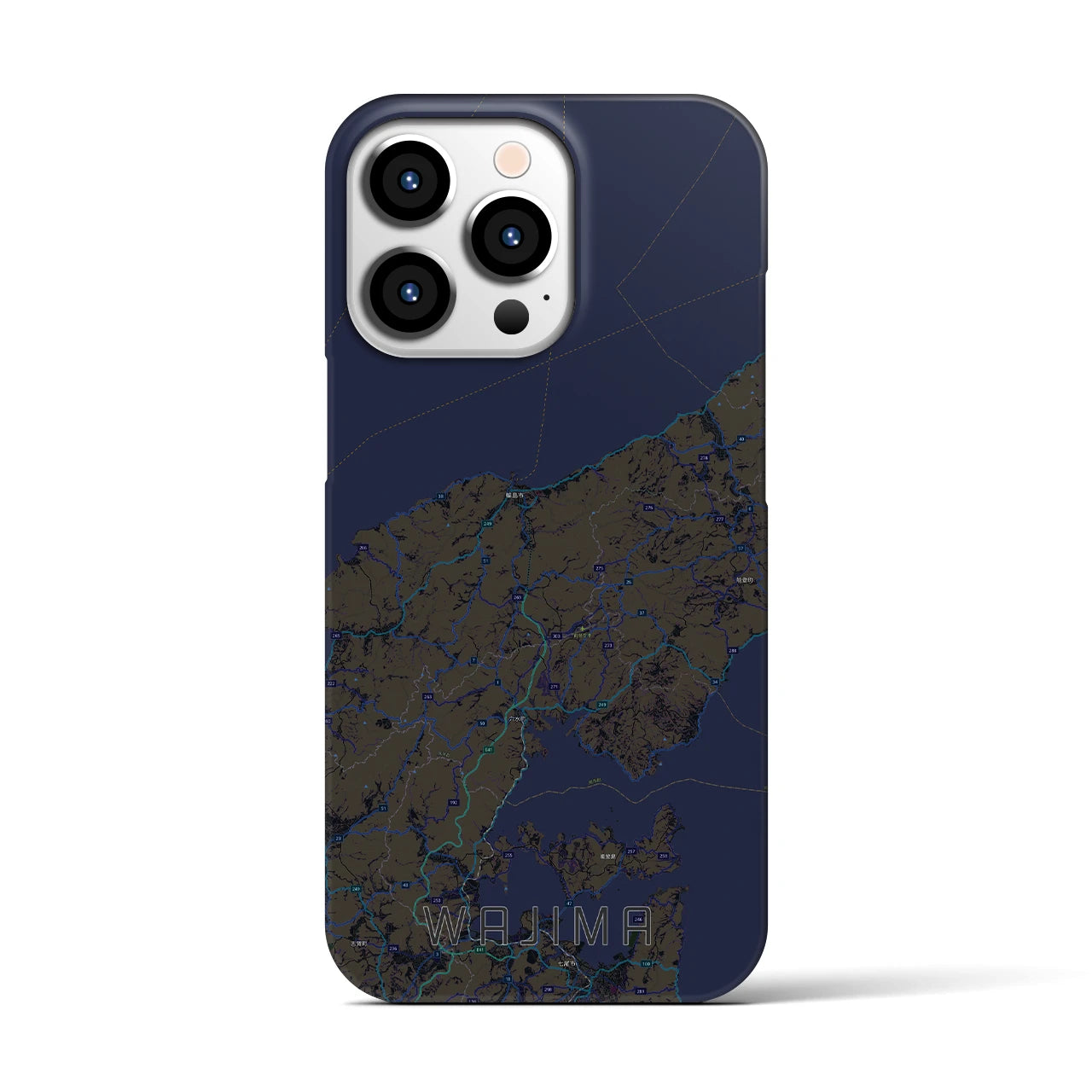【輪島】地図柄iPhoneケース（バックカバータイプ・ブラック）iPhone 13 Pro 用