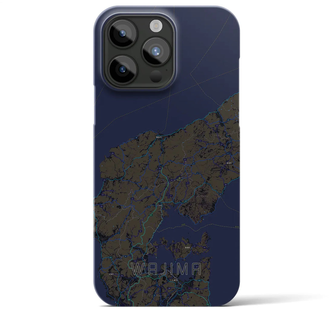 【輪島】地図柄iPhoneケース（バックカバータイプ・ブラック）iPhone 15 Pro Max 用