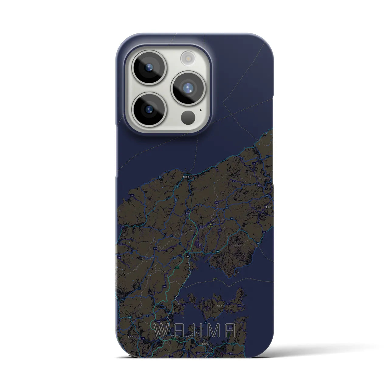 【輪島】地図柄iPhoneケース（バックカバータイプ・ブラック）iPhone 15 Pro 用