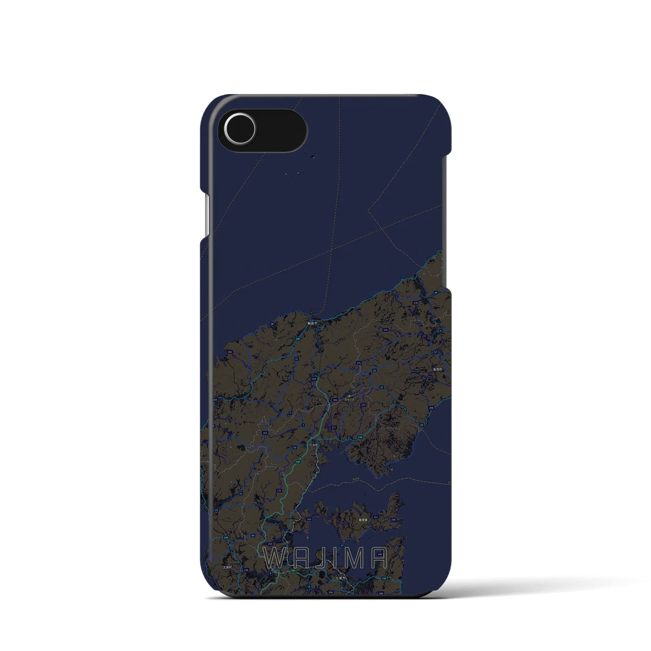 【輪島】地図柄iPhoneケース（バックカバータイプ・ブラック）iPhone SE（第3 / 第2世代） / 8 / 7 / 6s / 6 用