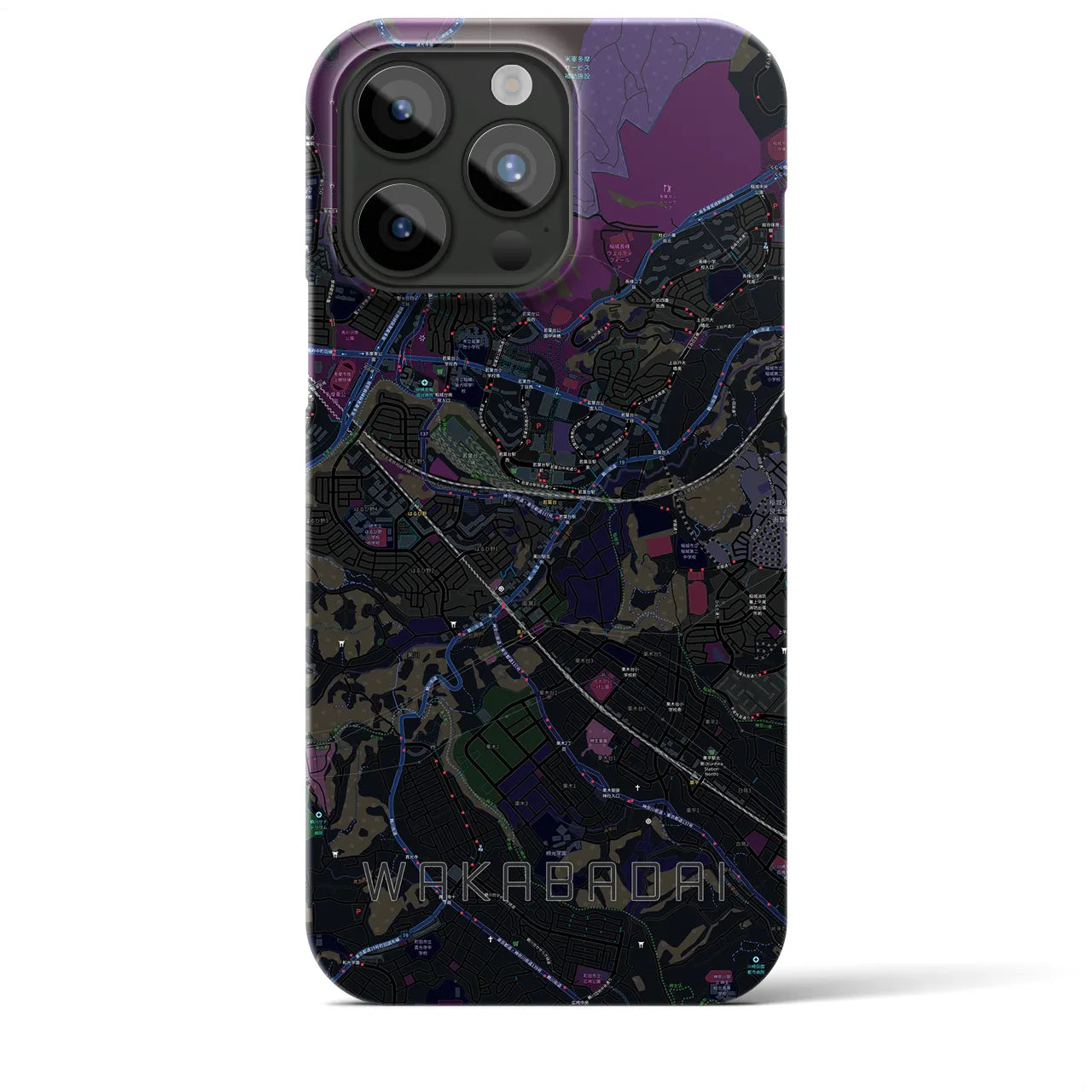 【若葉台】地図柄iPhoneケース（バックカバータイプ・ブラック）iPhone 15 Pro Max 用