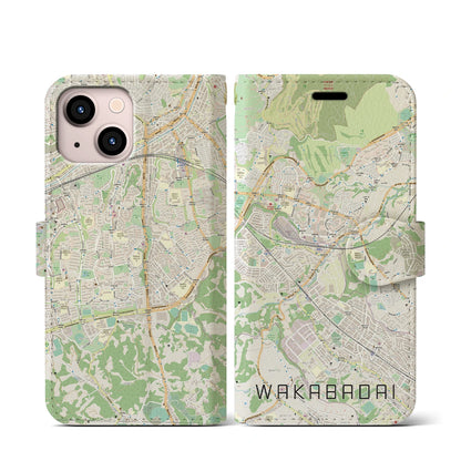 【若葉台（神奈川県）】地図柄iPhoneケース（手帳タイプ）ナチュラル・iPhone 13 mini 用