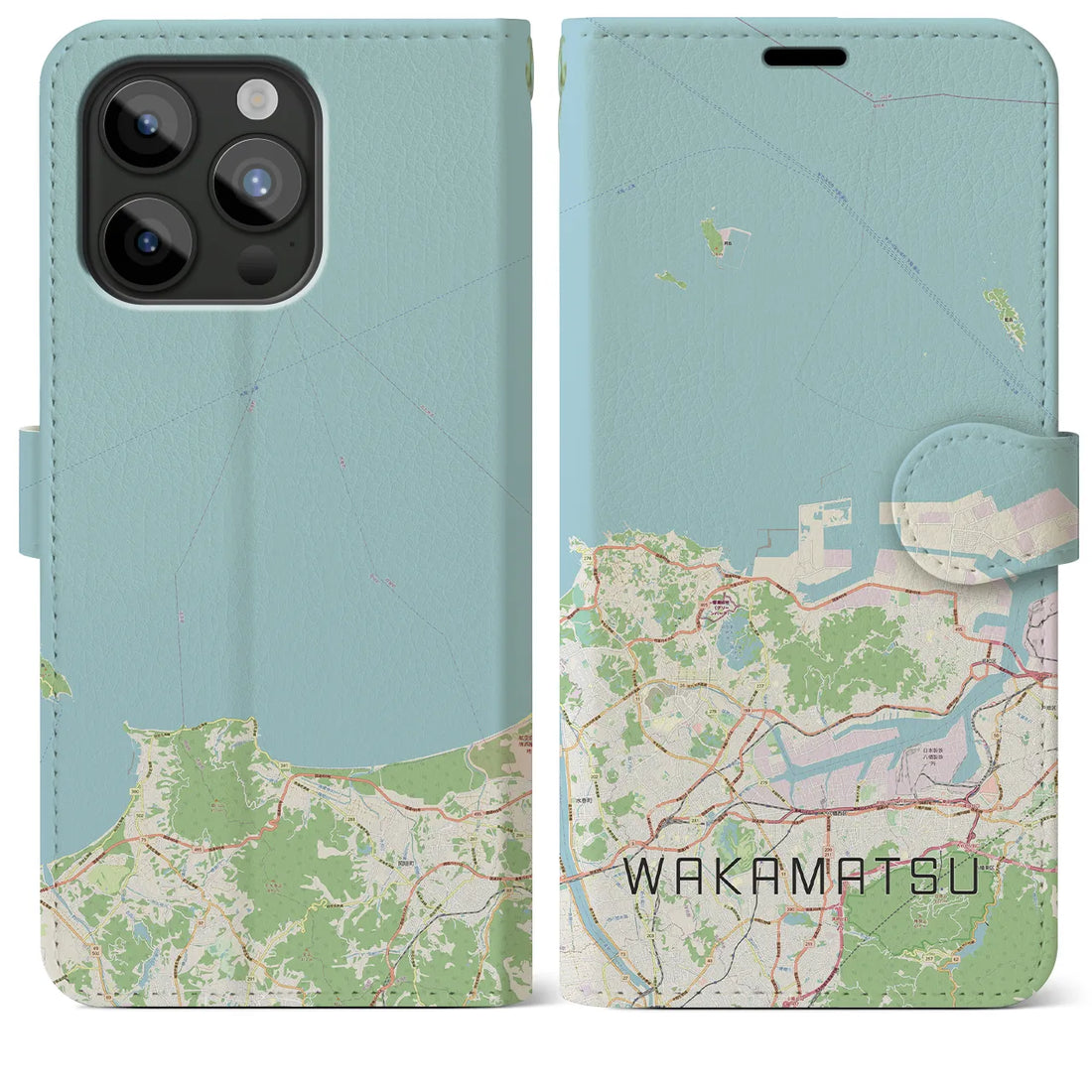 【若松】地図柄iPhoneケース（手帳両面タイプ・ナチュラル）iPhone 15 Pro Max 用