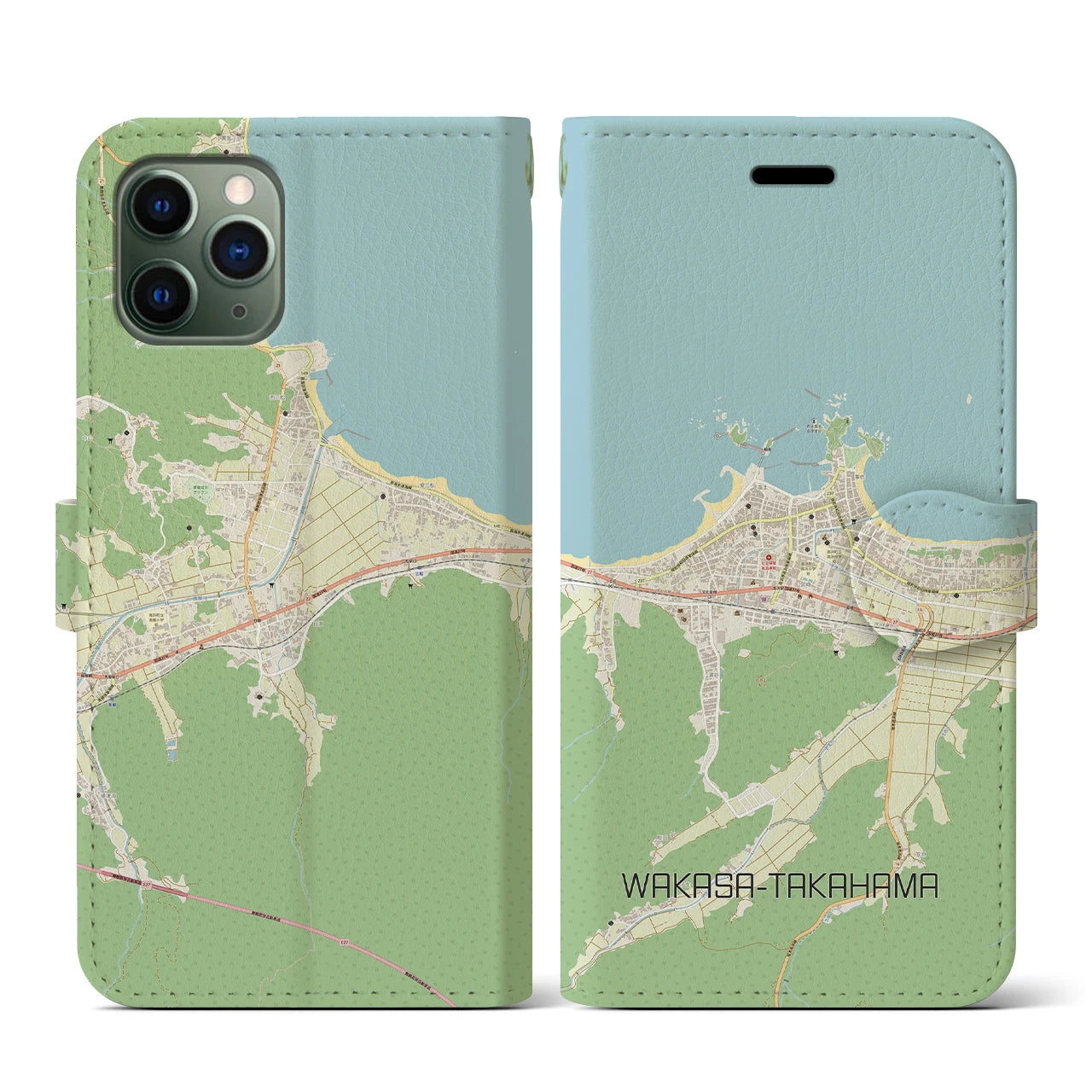 【若狭高浜】地図柄iPhoneケース（手帳両面タイプ・ナチュラル）iPhone 11 Pro 用