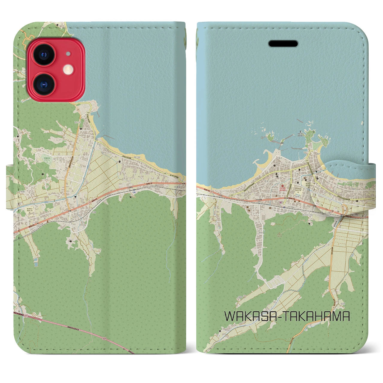 【若狭高浜】地図柄iPhoneケース（手帳両面タイプ・ナチュラル）iPhone 11 用