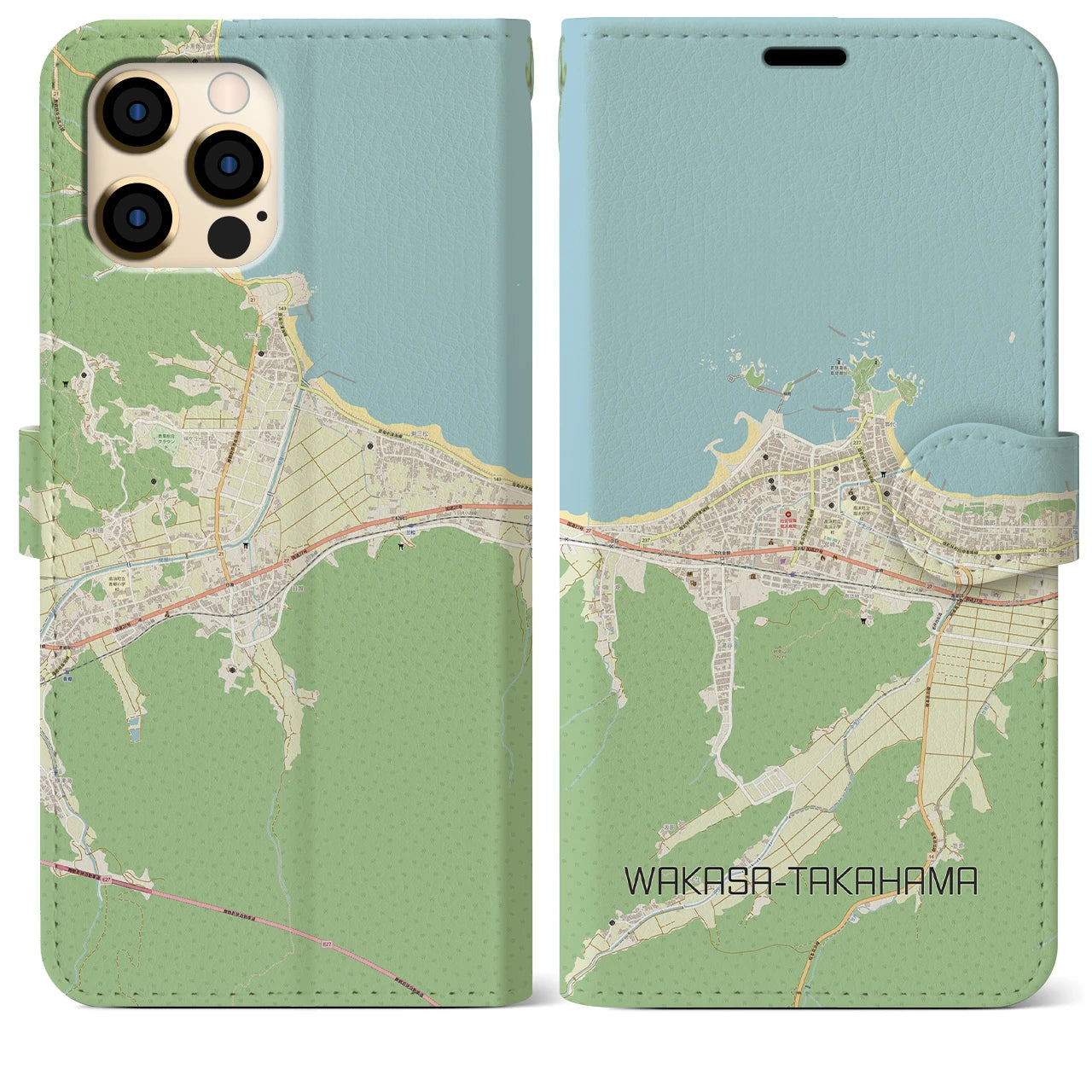 【若狭高浜】地図柄iPhoneケース（手帳両面タイプ・ナチュラル）iPhone 12 Pro Max 用