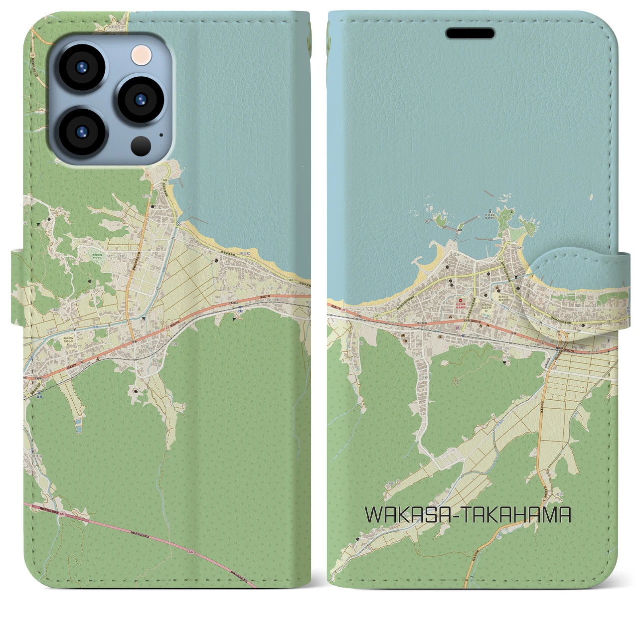 【若狭高浜】地図柄iPhoneケース（手帳両面タイプ・ナチュラル）iPhone 13 Pro Max 用