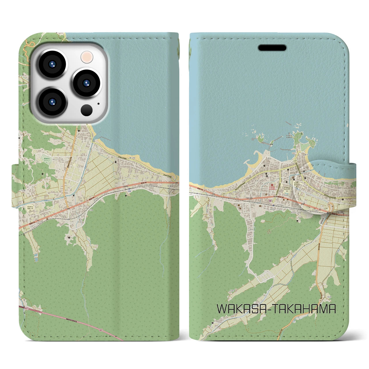 【若狭高浜】地図柄iPhoneケース（手帳両面タイプ・ナチュラル）iPhone 13 Pro 用