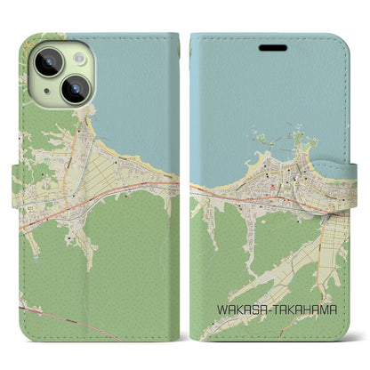 【若狭高浜（福井県）】地図柄iPhoneケース（手帳タイプ）ナチュラル・iPhone 15 用