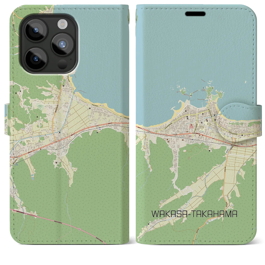 【若狭高浜】地図柄iPhoneケース（手帳両面タイプ・ナチュラル）iPhone 15 Pro Max 用