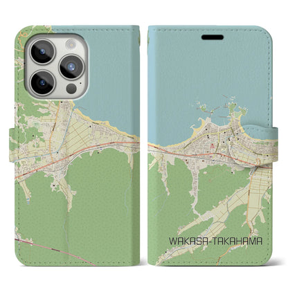 【若狭高浜（福井県）】地図柄iPhoneケース（手帳タイプ）ナチュラル・iPhone 15 Pro 用