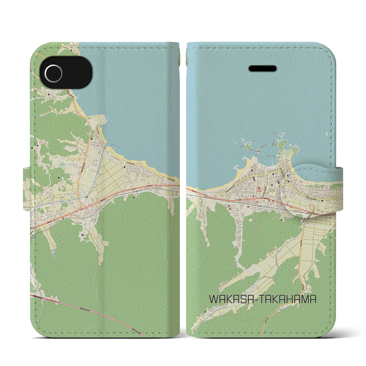 【若狭高浜】地図柄iPhoneケース（手帳両面タイプ・ナチュラル）iPhone SE（第3 / 第2世代） / 8 / 7 / 6s / 6 用