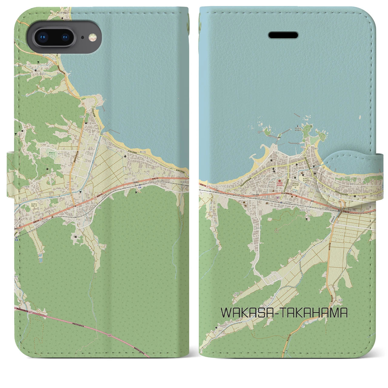 【若狭高浜】地図柄iPhoneケース（手帳両面タイプ・ナチュラル）iPhone 8Plus /7Plus / 6sPlus / 6Plus 用