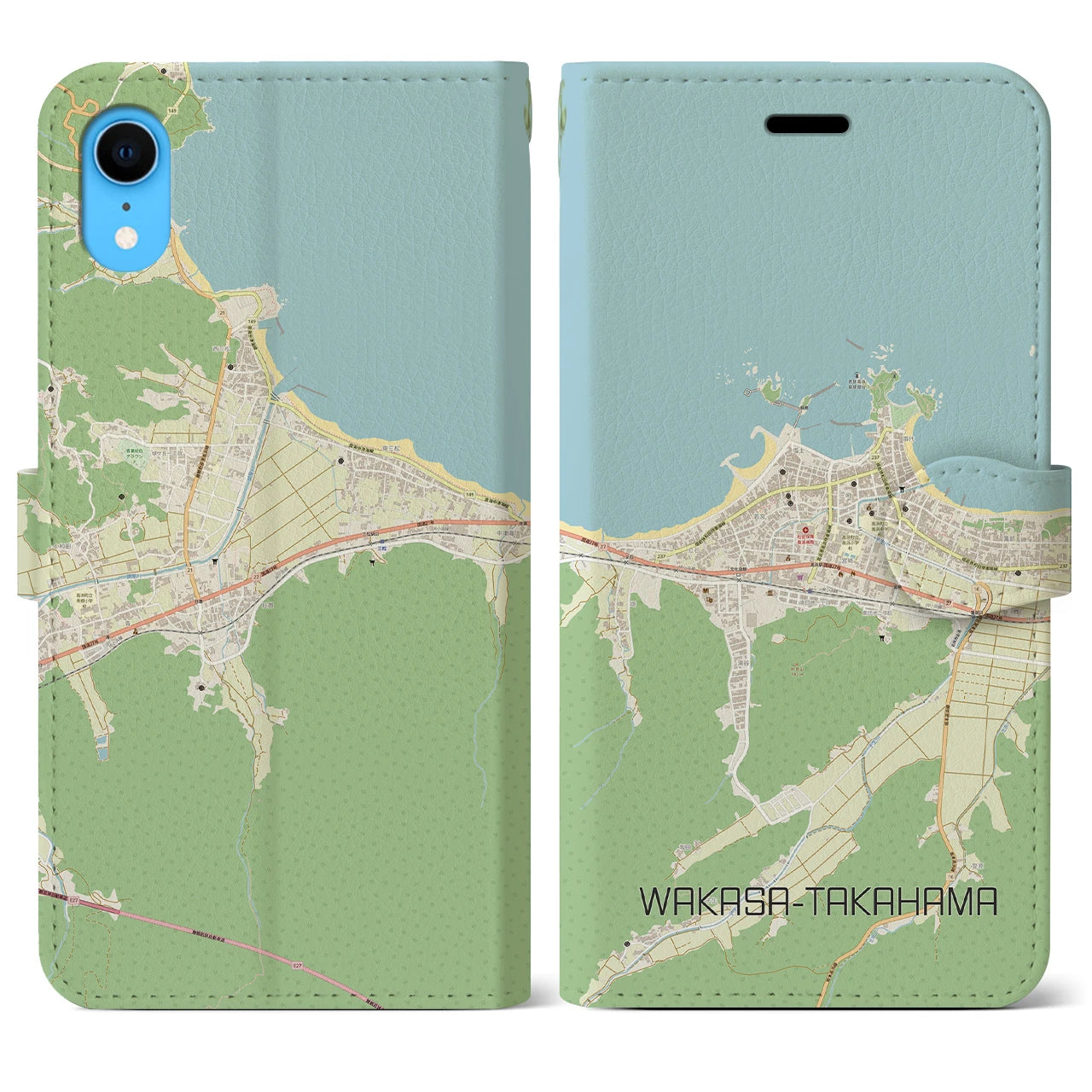 【若狭高浜】地図柄iPhoneケース（手帳両面タイプ・ナチュラル）iPhone XR 用