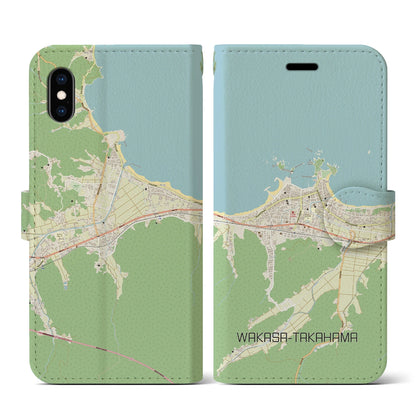 【若狭高浜（福井県）】地図柄iPhoneケース（手帳タイプ）ナチュラル・iPhone XS / X 用