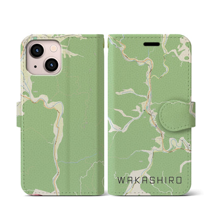 【若代（岡山県）】地図柄iPhoneケース（手帳タイプ）ナチュラル・iPhone 13 mini 用