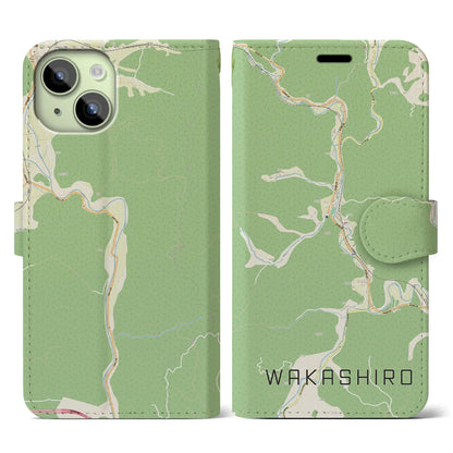 【若代（岡山県）】地図柄iPhoneケース（手帳タイプ）ナチュラル・iPhone 15 用