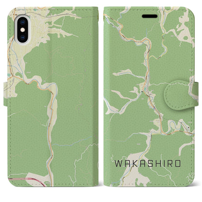 【若代（岡山県）】地図柄iPhoneケース（手帳タイプ）ナチュラル・iPhone XS Max 用