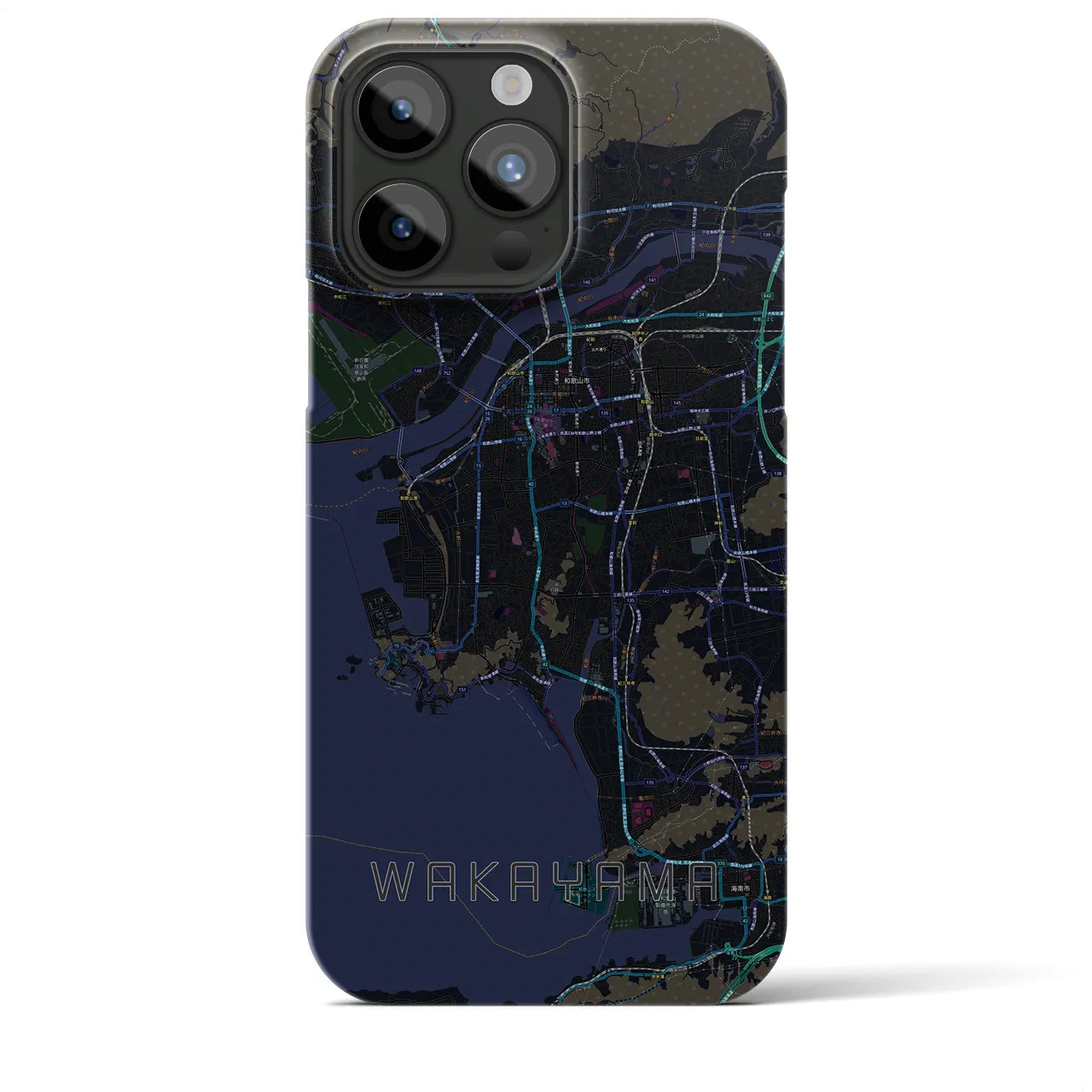 【和歌山】地図柄iPhoneケース（バックカバータイプ・ブラック）iPhone 15 Pro Max 用