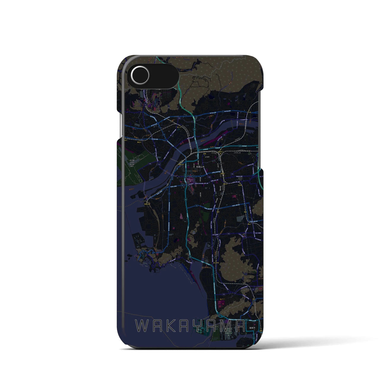 【和歌山】地図柄iPhoneケース（バックカバータイプ・ブラック）iPhone SE（第3 / 第2世代） / 8 / 7 / 6s / 6 用