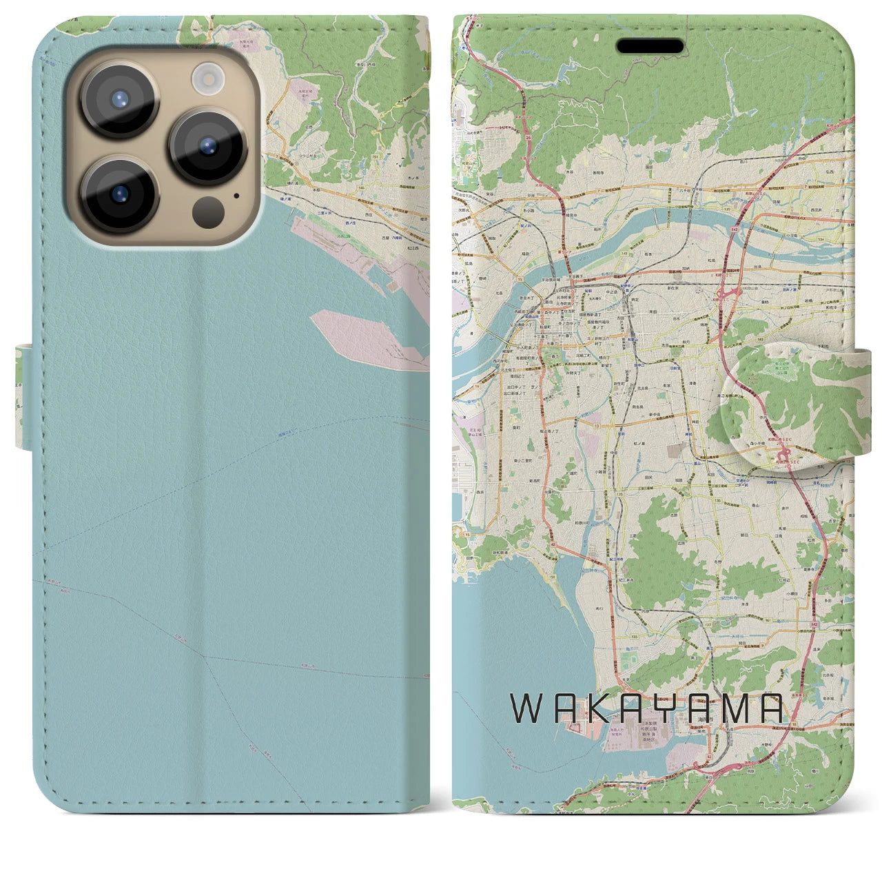 【和歌山】地図柄iPhoneケース（手帳両面タイプ・ナチュラル）iPhone 14 Pro Max 用