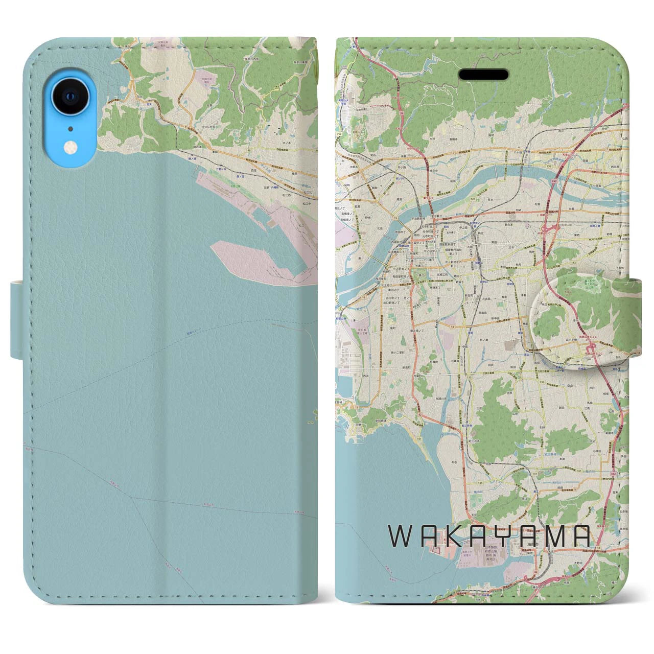 【和歌山】地図柄iPhoneケース（手帳両面タイプ・ナチュラル）iPhone XR 用