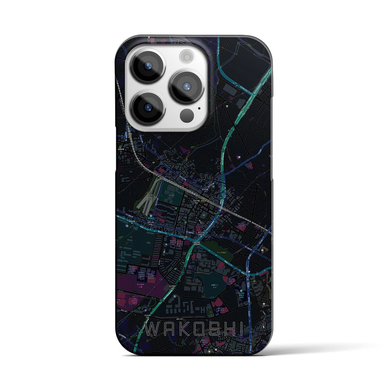 【和光市】地図柄iPhoneケース（バックカバータイプ・ブラック）iPhone 14 Pro 用