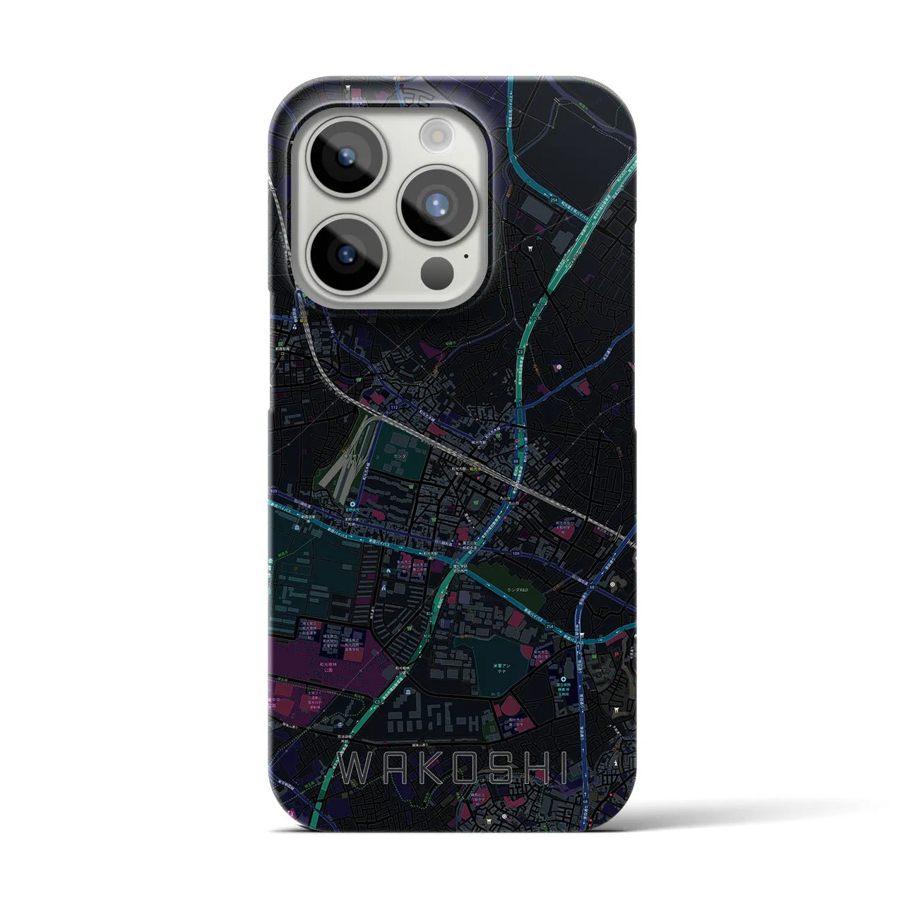 【和光市】地図柄iPhoneケース（バックカバータイプ・ブラック）iPhone 15 Pro 用