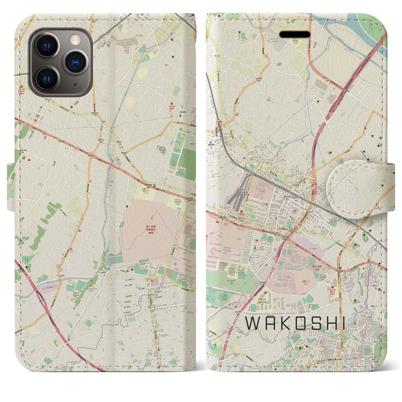 【和光市】地図柄iPhoneケース（手帳両面タイプ・ナチュラル）iPhone 11 Pro Max 用