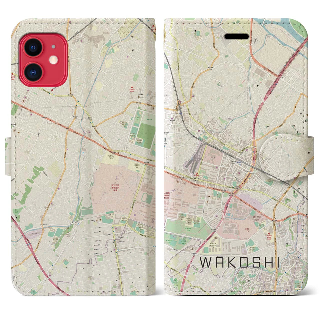 【和光市】地図柄iPhoneケース（手帳両面タイプ・ナチュラル）iPhone 11 用