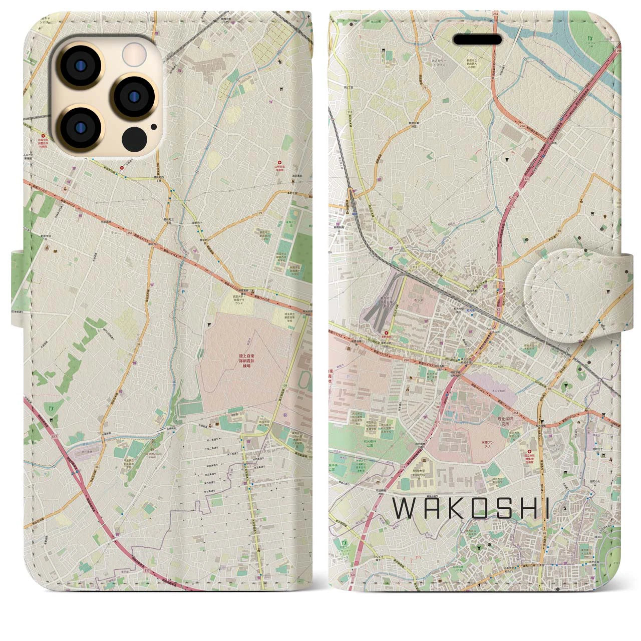 【和光市】地図柄iPhoneケース（手帳両面タイプ・ナチュラル）iPhone 12 Pro Max 用