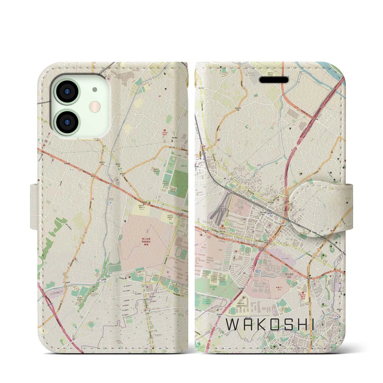 【和光市】地図柄iPhoneケース（手帳両面タイプ・ナチュラル）iPhone 12 mini 用