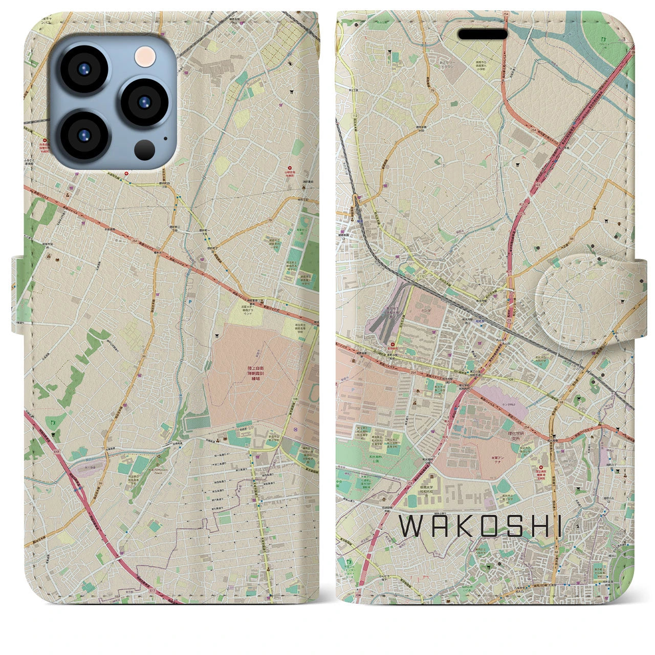 【和光市】地図柄iPhoneケース（手帳両面タイプ・ナチュラル）iPhone 13 Pro Max 用