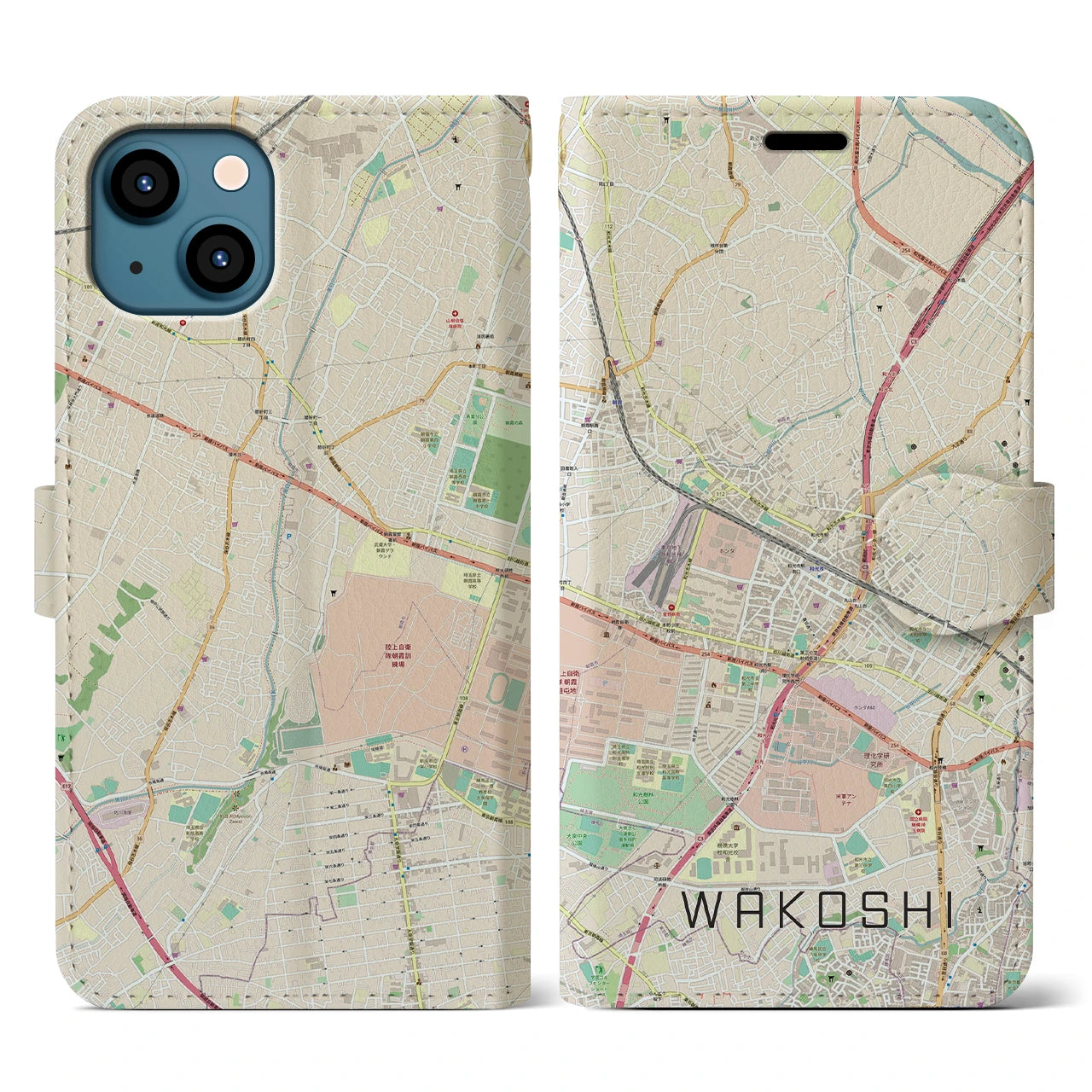 【和光市】地図柄iPhoneケース（手帳両面タイプ・ナチュラル）iPhone 13 Pro 用
