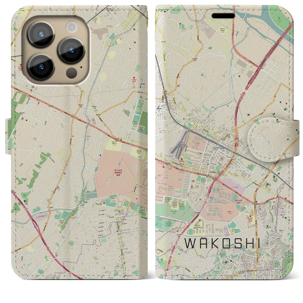 【和光市】地図柄iPhoneケース（手帳両面タイプ・ナチュラル）iPhone 14 Pro Max 用