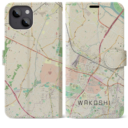 【和光市（埼玉県）】地図柄iPhoneケース（手帳タイプ）ナチュラル・iPhone 14 Plus 用