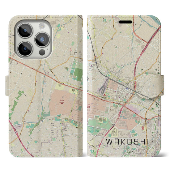 【和光市】地図柄iPhoneケース（手帳両面タイプ・ナチュラル）iPhone 15 Pro 用