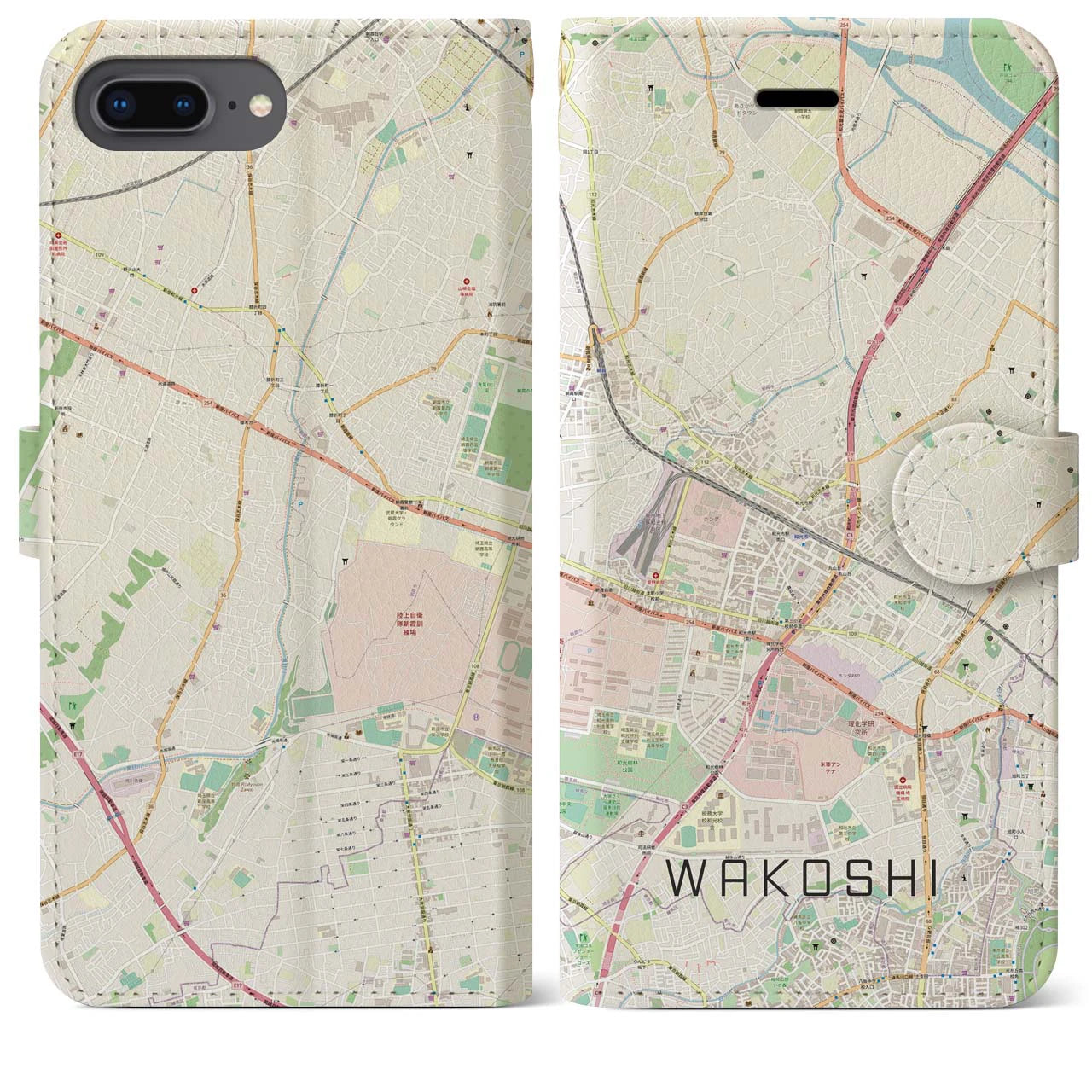 【和光市】地図柄iPhoneケース（手帳両面タイプ・ナチュラル）iPhone 8Plus /7Plus / 6sPlus / 6Plus 用