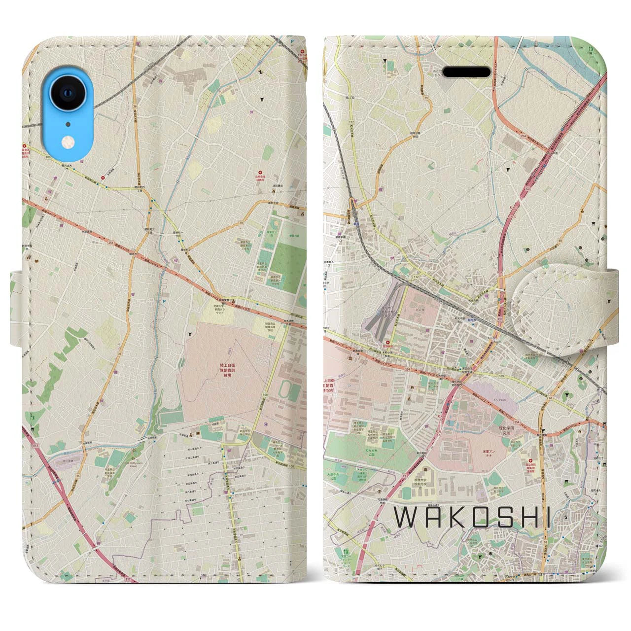 【和光市】地図柄iPhoneケース（手帳両面タイプ・ナチュラル）iPhone XR 用