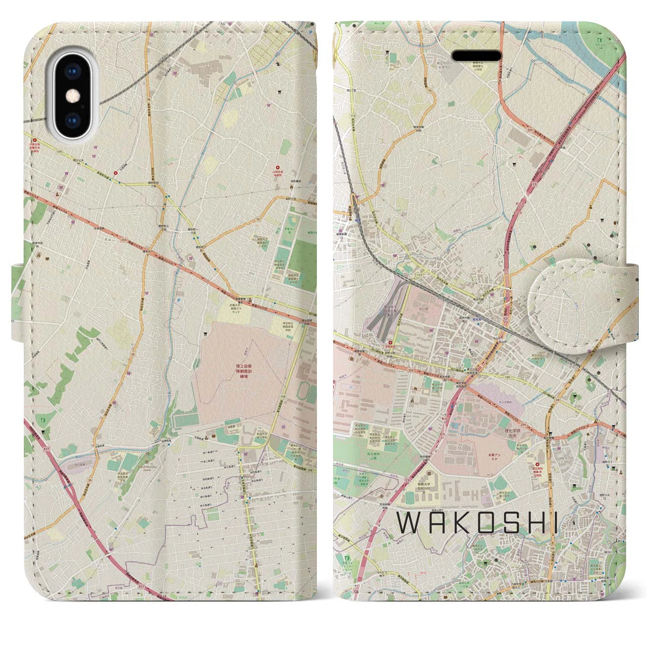 【和光市】地図柄iPhoneケース（手帳両面タイプ・ナチュラル）iPhone XS Max 用
