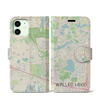 【ウォールドレイク（アメリカ）】地図柄iPhoneケース（手帳タイプ）ナチュラル・iPhone 12 mini 用