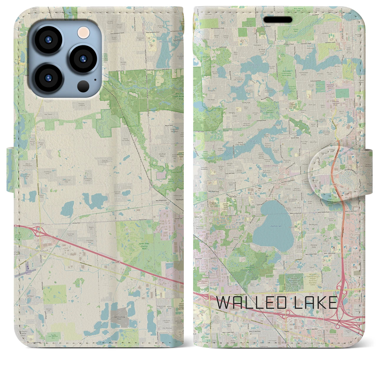 【ウォールドレイク】地図柄iPhoneケース（手帳両面タイプ・ナチュラル）iPhone 13 Pro Max 用